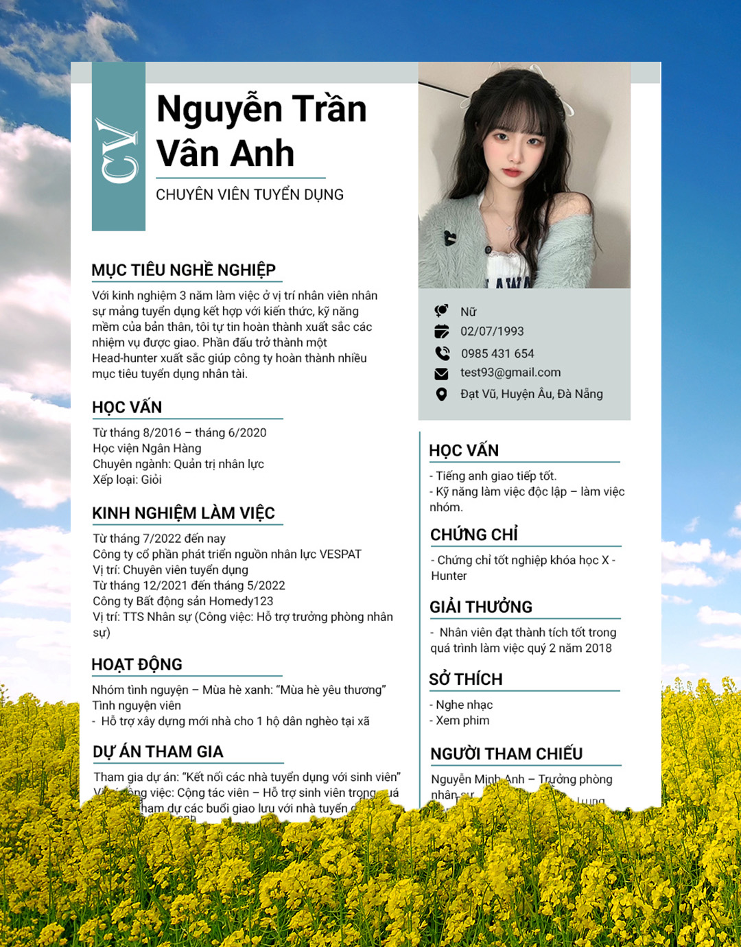 Mẫu CV Hành chính nhân sự 02