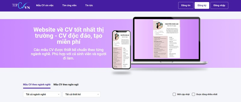 Topcvvn.com - công cụ tạo CV tiếng Việt hàng đầu