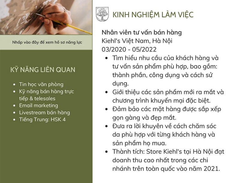 Kinh nghiệm trong CV bán hàng