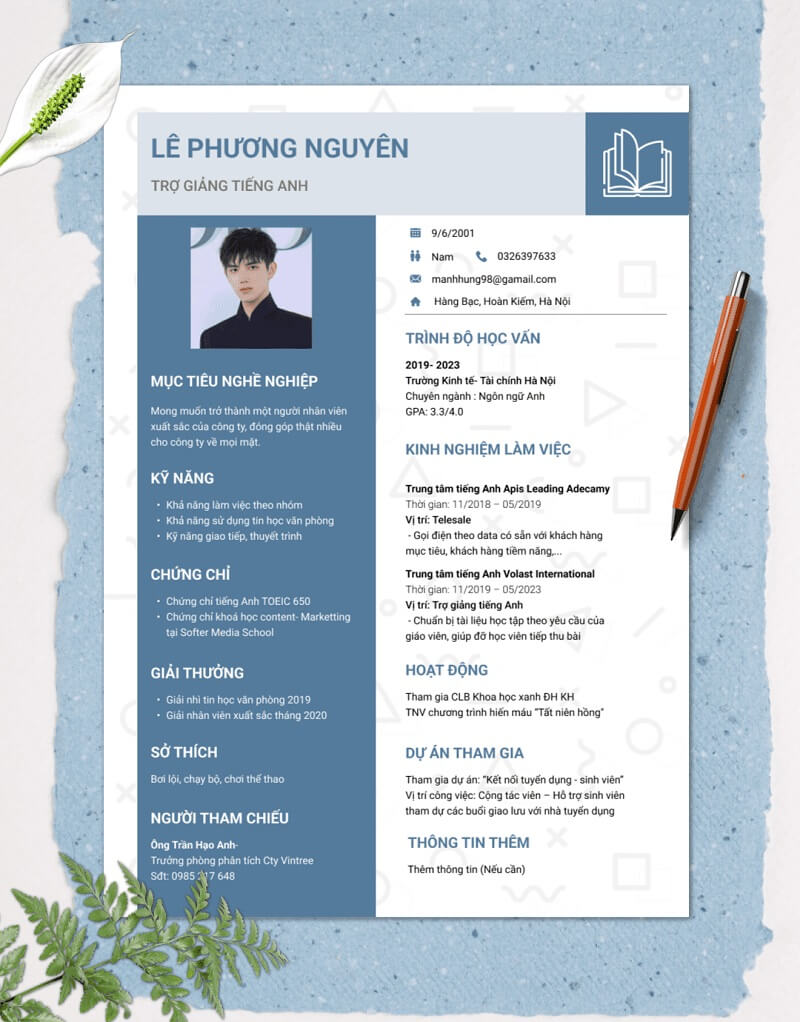 Mẫu CV xin việc trợ giảng tiếng Anh