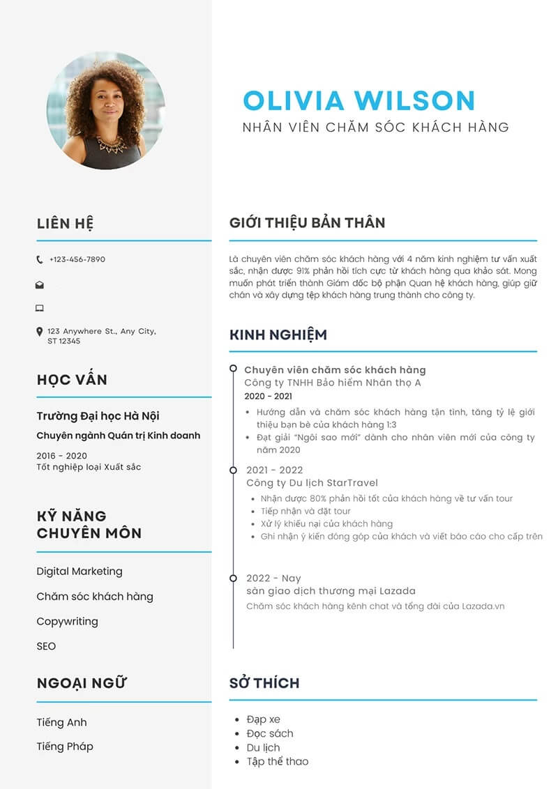 Tạo CV chăm sóc khách hàng theo mẫu độc đáo