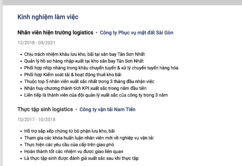 Hướng dẫn viết kinh nghiệm CV xin việc logistic