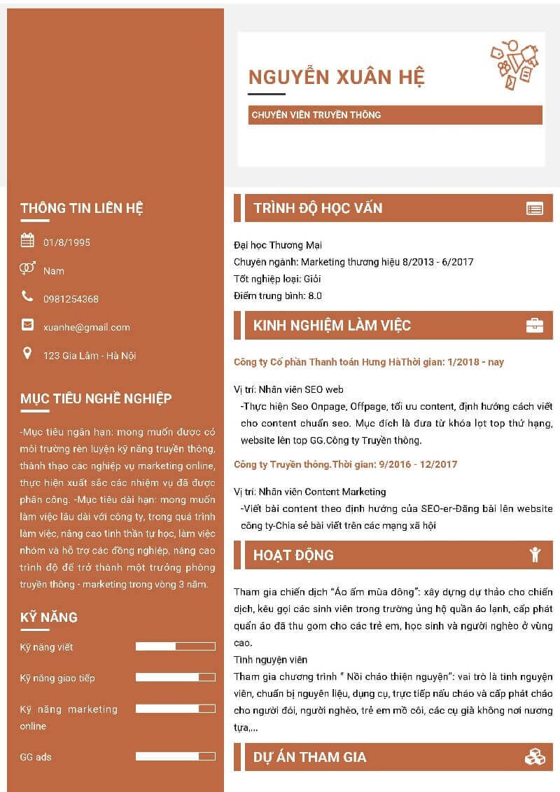 Mẫu CV truyền thông độc đáo