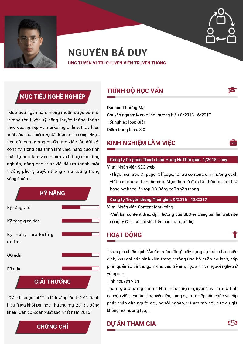 Bố cục chuẩn trong CV truyền thông