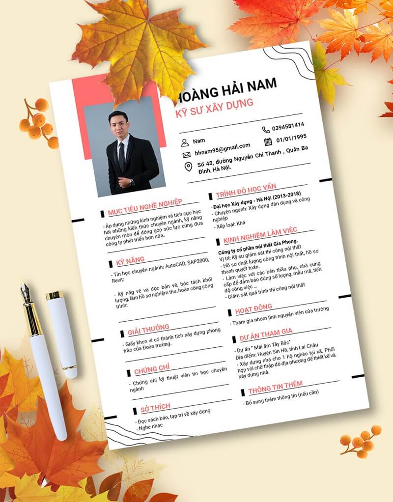 Mẫu CV ứng tuyển ngành xây dựng