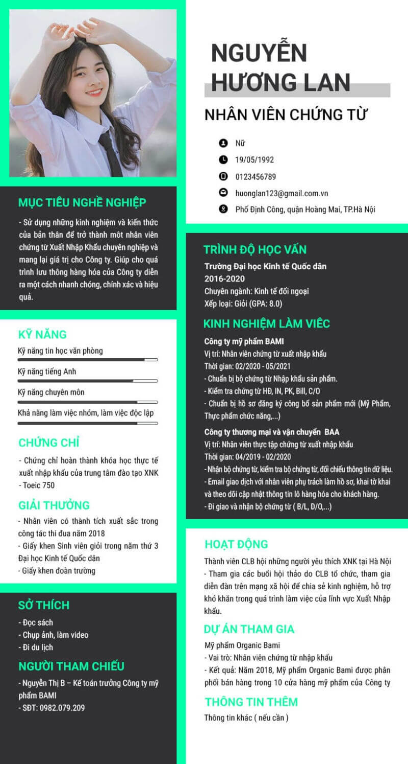 Mẫu CV xin việc xuất nhập khẩu đẹp