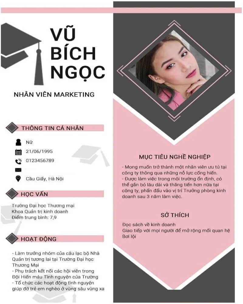 Cấu trúc chuẩn của mẫu CV sinh viên đơn giản